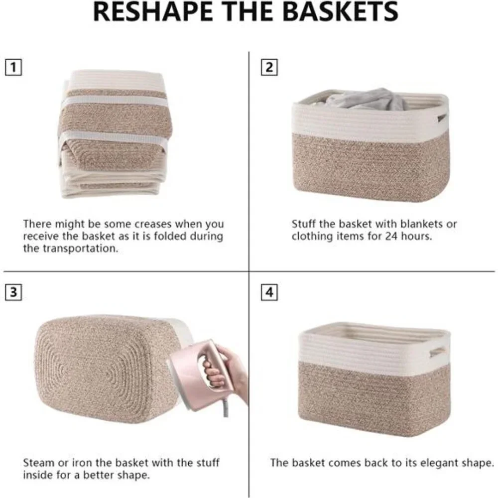 Woven Storage Baskets Set of 4 Cotton Rope Organizer Bins for Shelves Closet